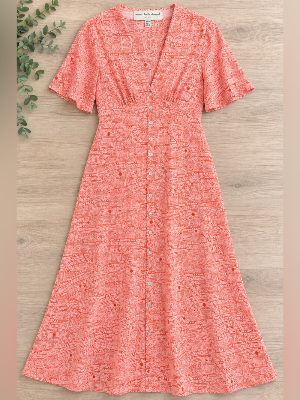 $158 Never Fully Dressed Good News Lindos Satin Button Front Midi Dress Pink 6 - Picture 4 of 7